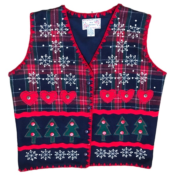 New Directions M Vintage Wool Winter Cottage core Patchwork Ugly Christmas Vest - Picture 6 of 6